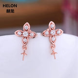 925 Silver Women Stud Earrings Pearl Round Bead CZ Cross