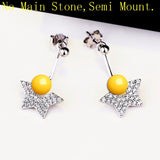 925 Silver Women Stud Earrings Pearl or Round Bead Semi Mount Earrings