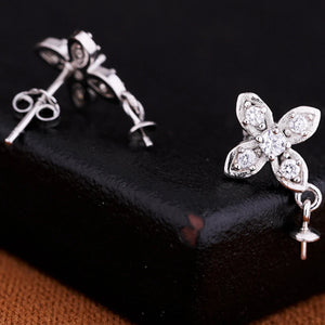 925 Silver Women Stud Earrings CZ 6-9mm Pearl/Round Bead Semi Mount Earrings
