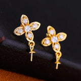 925 Silver Women Stud Earrings CZ 6-9mm Pearl/Round Bead Semi Mount Earrings