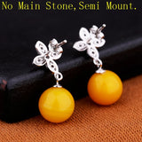 925 Silver Women Stud Earrings CZ 6-9mm Pearl/Round Bead Semi Mount Earrings