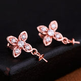 925 Silver Women Stud Earrings CZ 6-9mm Pearl/Round Bead Semi Mount Earrings
