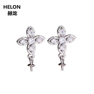 925 Silver Women Stud Earrings CZ 6-9mm Pearl/Round Bead Semi Mount Earrings