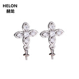 925 Silver Women Stud Earrings CZ 6-9mm Pearl/Round Bead Semi Mount Earrings