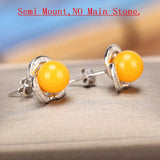 925 Silver Stud Earrings Crystal 8mm Semi Mount DIY Stone