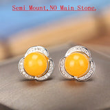 925 Silver Stud Earrings Crystal 8mm Semi Mount DIY Stone