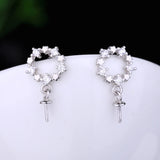 925 Silver Women Stud Earrings CZ Pearl or Round Bead Semi Mount Setting