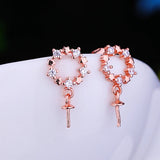 925 Silver Women Stud Earrings CZ Pearl or Round Bead Semi Mount Setting