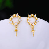 925 Silver Women Stud Earrings CZ Pearl or Round Bead Semi Mount Setting