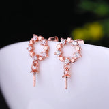 925 Silver Women Stud Earrings CZ Pearl or Round Bead Semi Mount Setting