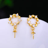 925 Silver Women Stud Earrings CZ Pearl or Round Bead Semi Mount Setting