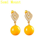 925 Silver Women Stud Earrings CZ Pearl Bead Semi Mount Earrings Setting