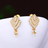 925 Silver Women Stud Earrings CZ Pearl Bead Semi Mount Earrings Setting