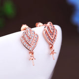 925 Silver Women Stud Earrings CZ Pearl Bead Semi Mount Earrings Setting