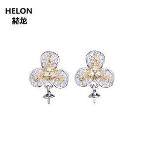 925 Silver Flower Pearl CZ Stud Earrings Semi Mount