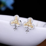 925 Silver Flower Pearl CZ Stud Earrings Semi Mount