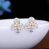 925 Silver Flower Pearl CZ Stud Earrings Semi Mount