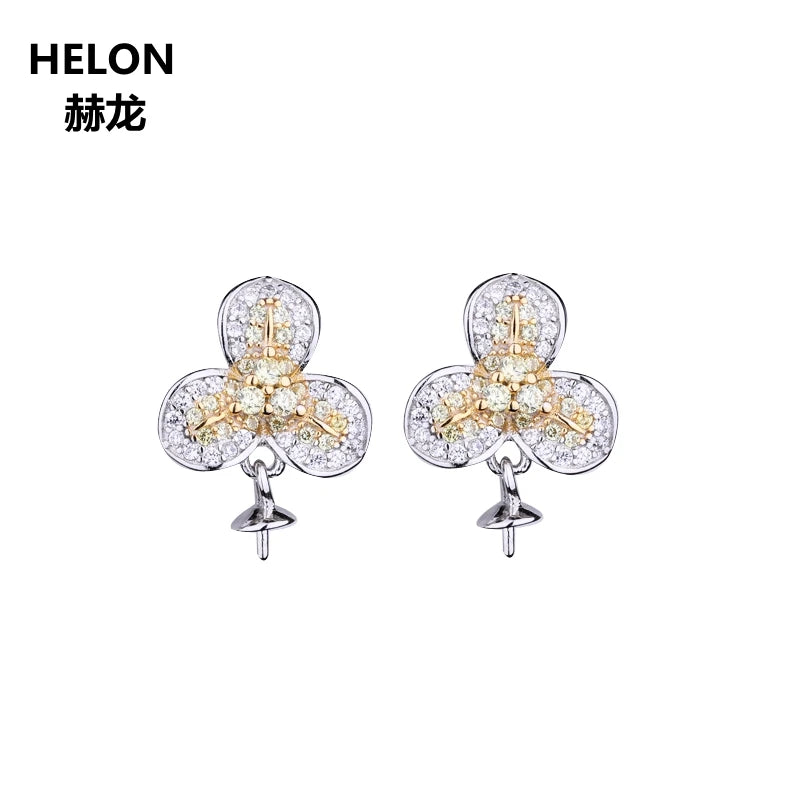 925 Silver Flower Pearl CZ Stud Earrings Semi Mount