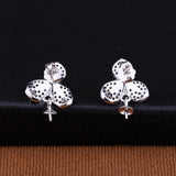 925 Silver Flower Pearl CZ Stud Earrings Semi Mount