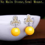 925 Silver Flower Pearl CZ Stud Earrings Semi Mount