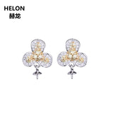925 Silver Flower Pearl CZ Stud Earrings Semi Mount
