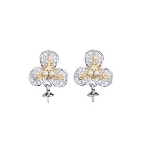 925 Silver Flower Pearl CZ Stud Earrings Semi Mount