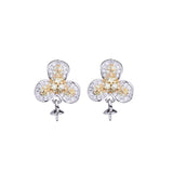 925 Silver Flower Pearl CZ Stud Earrings Semi Mount