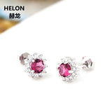 925 Silver Red CZ Stud Earrings Women Charm Jewelry