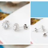 925 Silver Red CZ Stud Earrings Women Charm Jewelry