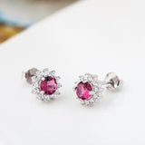 925 Silver Red CZ Stud Earrings Women Charm Jewelry