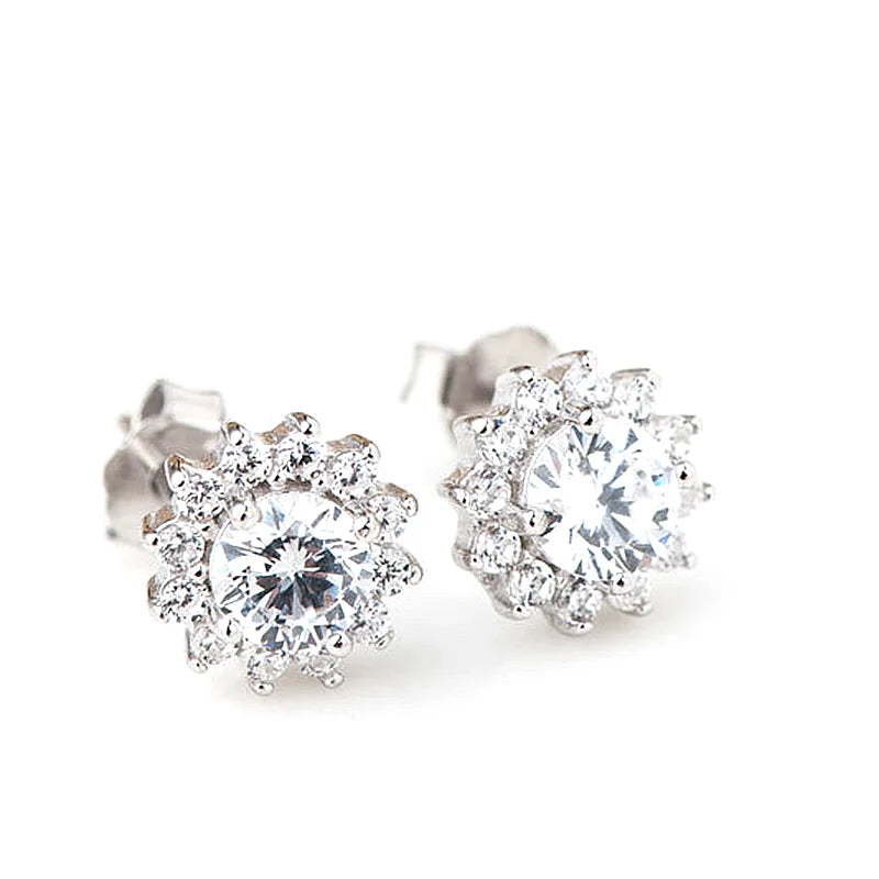 925 Silver Red CZ Stud Earrings Women Charm Jewelry