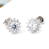 925 Silver Red CZ Stud Earrings Women Charm Jewelry