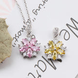 925 Silver Necklace Cherry Blossoms Pendant Pink & Yellow Crystal