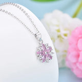 925 Silver Necklace Cherry Blossoms Pendant Pink & Yellow Crystal