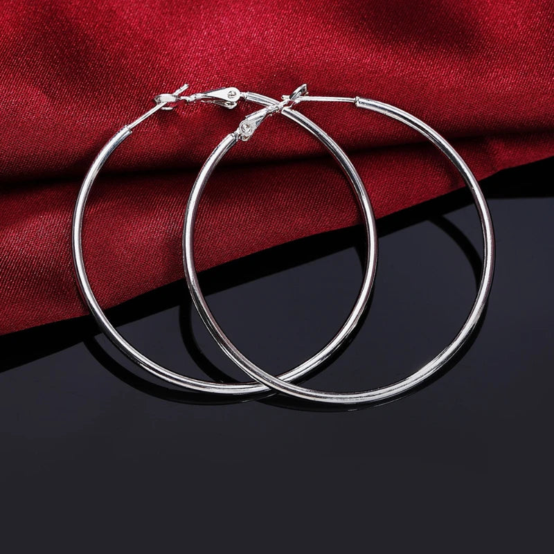 925 Silver Women's Round Big Hoop Earrings Wedding Jewelry For Christmas