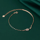 925 Silver Women's Anklet Leaves Foot Bracelets On Leg Rose Adjustable