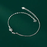 925 Silver Women's Anklet Leaves Foot Bracelets On Leg Rose Adjustable