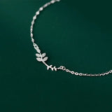 925 Silver Women's Anklet Leaves Foot Bracelets On Leg Rose Adjustable