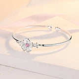 925 Silver Flower Bracelet with Diamond Charm