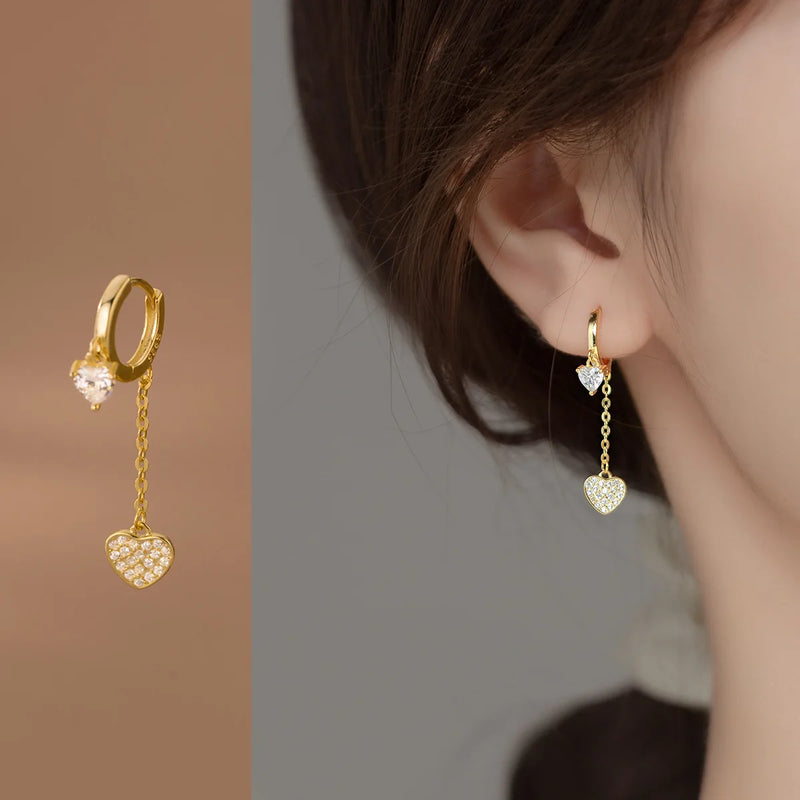 925 Silver Love Heart Drop Earrings CZ Tassel Wedding Jewelry