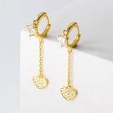 925 Silver Love Heart Drop Earrings CZ Tassel Wedding Jewelry