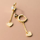 925 Silver Love Heart Drop Earrings CZ Tassel Wedding Jewelry