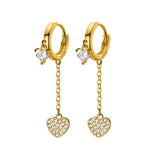 925 Silver Love Heart Drop Earrings CZ Tassel Wedding Jewelry