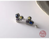 925 Silver Hearts Stud Earrings Multicolor Crystal Korea Jewelry for Girls