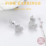 925 Silver Hearts Stud Earrings CZ Korea Jewelry