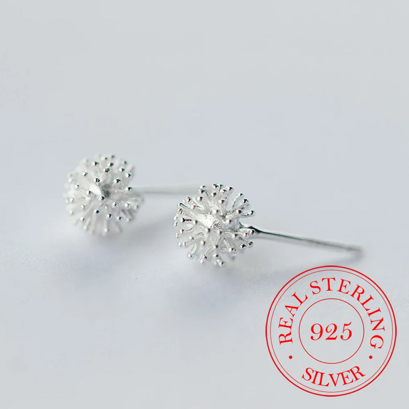 925 Silver Dandelion Stud Earrings 7mm Gift For Girls