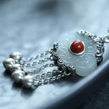 925 Silver Longevity Lock Hetian Jade Peace Buckle Ethnic Pendant