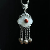 925 Silver Longevity Lock Hetian Jade Peace Buckle Ethnic Pendant