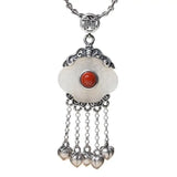 925 Silver Longevity Lock Hetian Jade Peace Buckle Ethnic Pendant