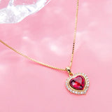 925 Silver Red Heart Necklace Romantic Choker Pendant